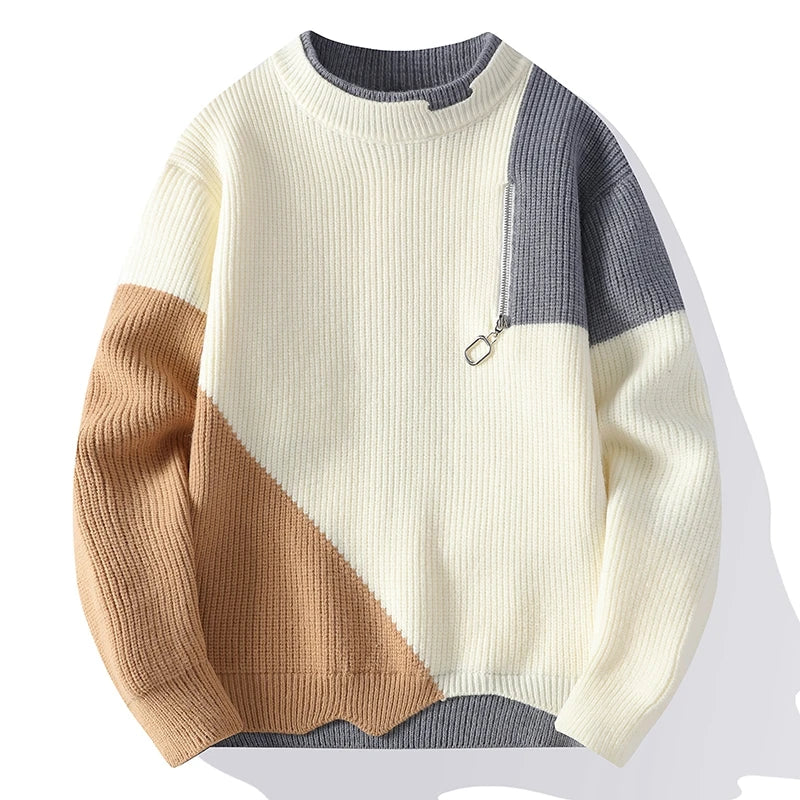 Benjamin - Pull Tricoté Colorblock pour Hommes - Avec Fermeture Éclair