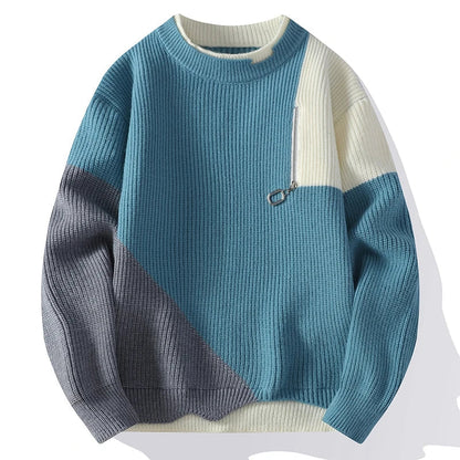 Benjamin - Pull Tricoté Colorblock pour Hommes - Avec Fermeture Éclair