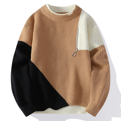 Benjamin - Pull Tricoté Colorblock pour Hommes - Avec Fermeture Éclair